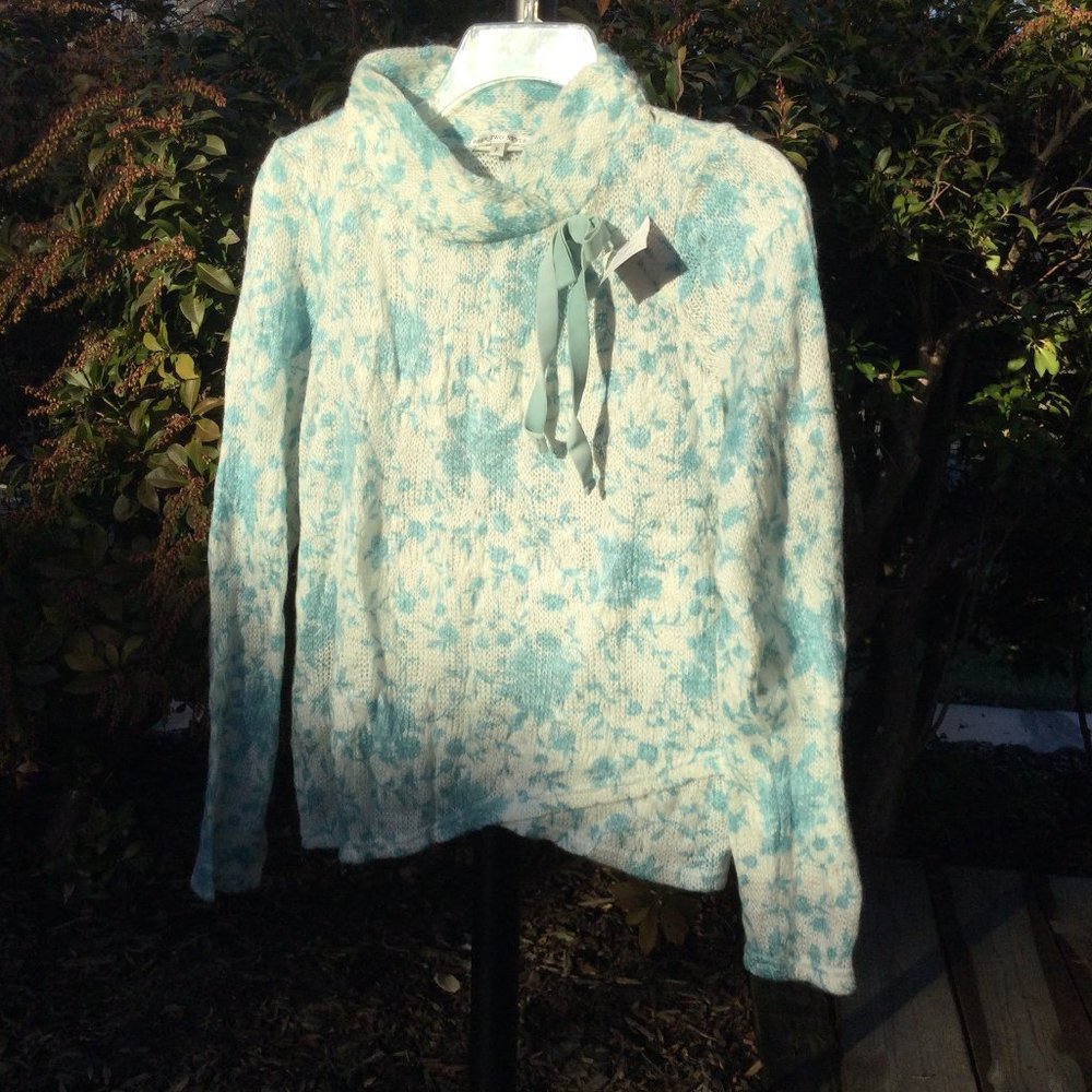 Bear Two Style Mock Neck Blue Floral Sweater